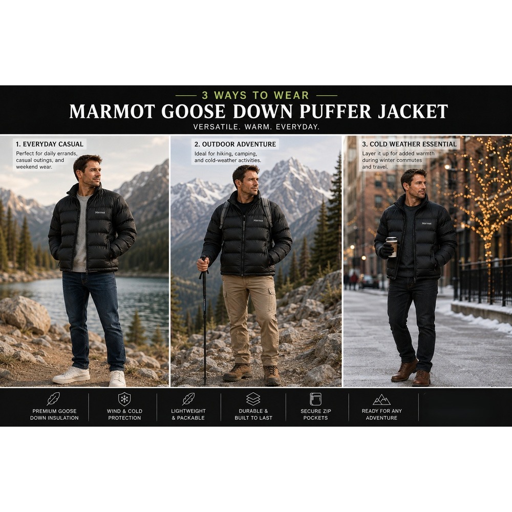 Marmot Mens Black Goose Down Puffer Jacket Coat Large Full Zip Winter Outdoor - Picture 2 of 16